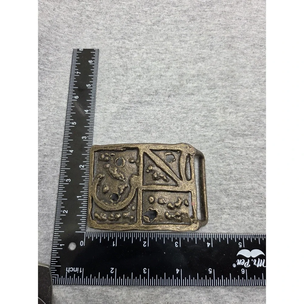 Vintage Solid Brass Family Crest Coat of Arms Oversized Large Belt Buckle